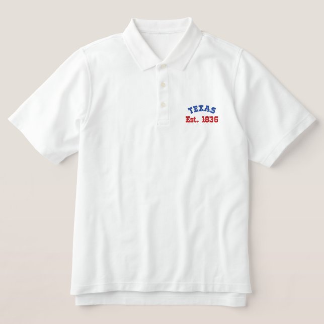 TEXAS, Est. 1836 Embroidered Polo Shirt (Design Front)