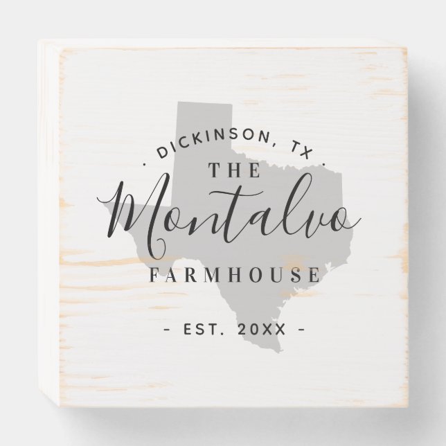 Texas Family Monogram State Map Wooden Box Sign (Front Horizontal)