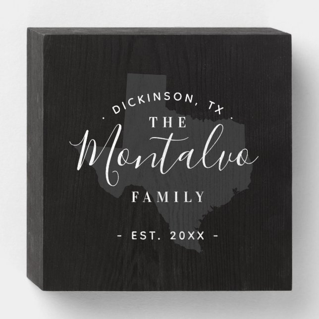 Texas Family Monogram State Map Wooden Box Sign (Front Horizontal)
