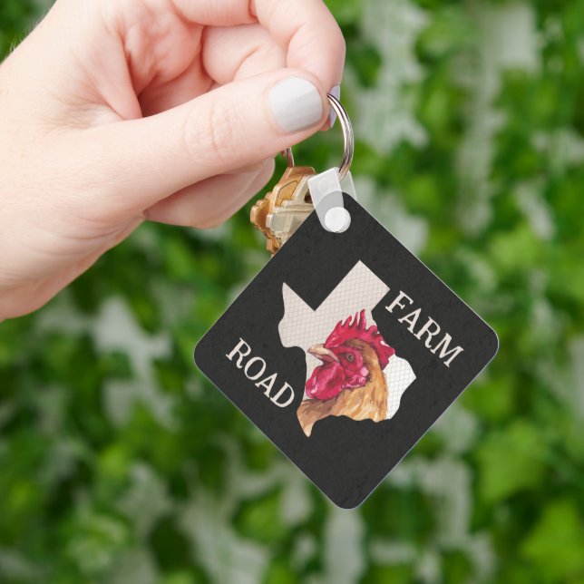 Texas Farm Road Chicken Keychain (Hand)