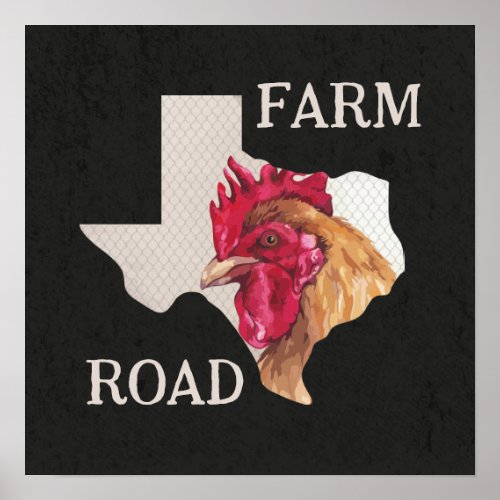 Texas Farm Road Chicken Poster