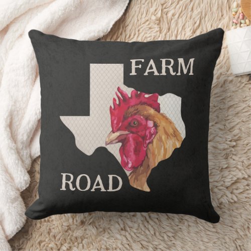 Texas Farm Road Chicken Throw Pillow