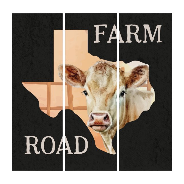 Texas Farm Road Cow Triptych (Front)