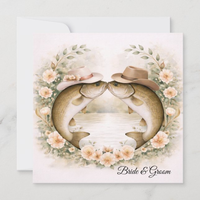 Texas Fishing Wedding Invitation Cowboy Hat Bass  (Front)
