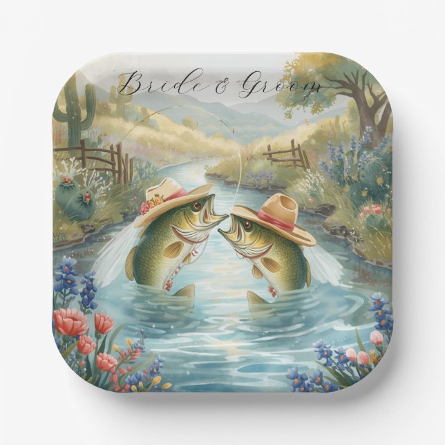 Texas Fishing Wedding  Paper Plates (Front)