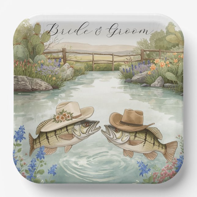 Texas Fishing Wedding  Paper Plates (Front)