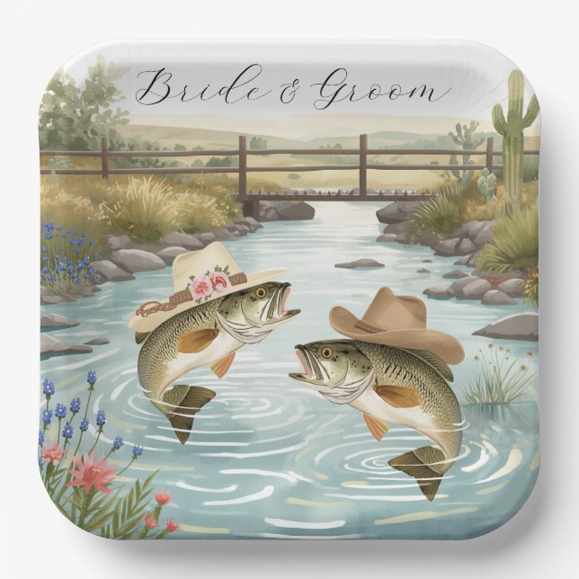 Texas Fishing Wedding  Paper Plates (Front)