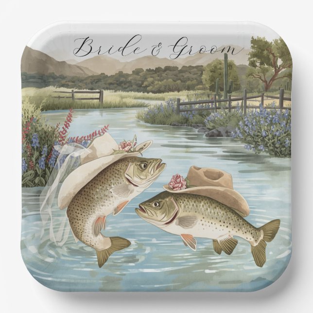 Texas Fishing Wedding  Paper Plates (Front)