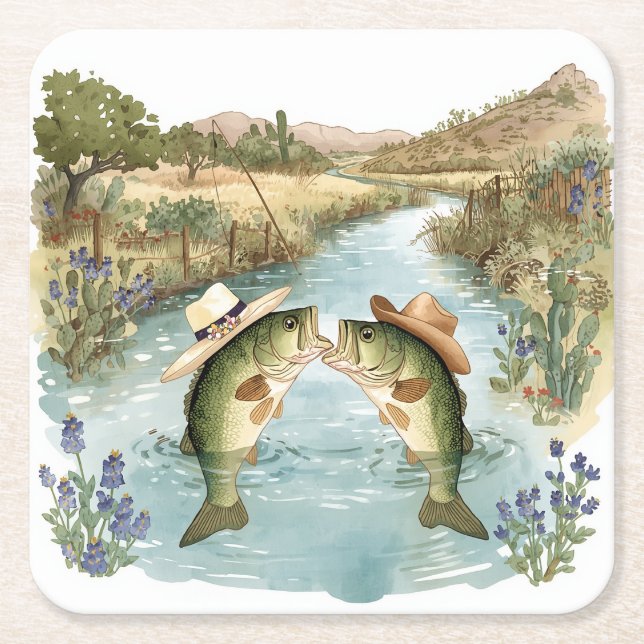 Texas Fishing Wedding  Square Paper Coaster (Front)