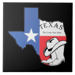 Texas: Flag and Silhouette of Texas Ceramic Tile