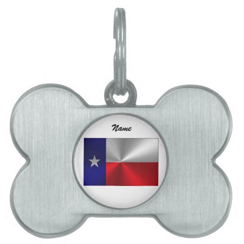 Texas Flag Brushed Metal Pet Name Tag