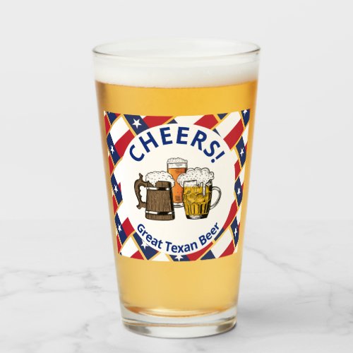 TEXAS FLAG Cheers Cartoon Great Texan Beer Glass