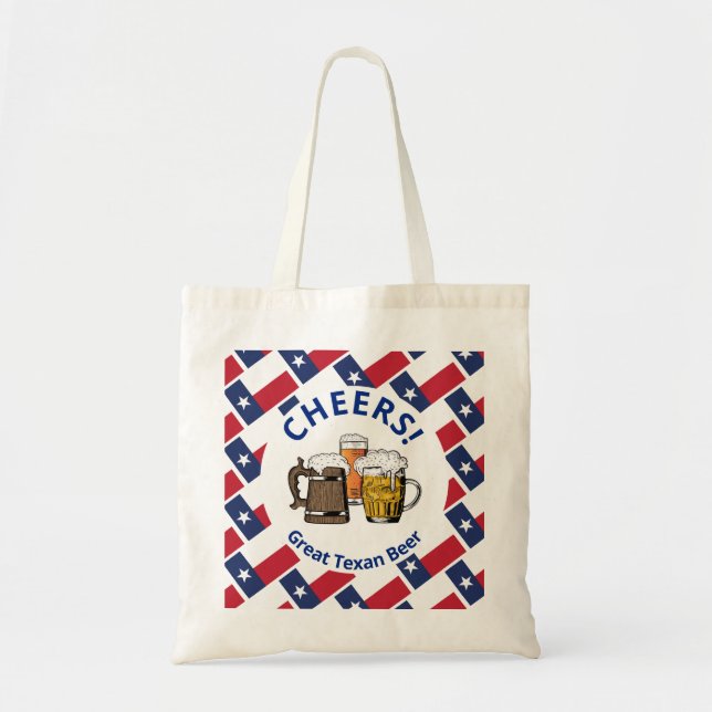 TEXAS FLAG Cheers Cartoon Great Texan Beer Tote Bag (Front)