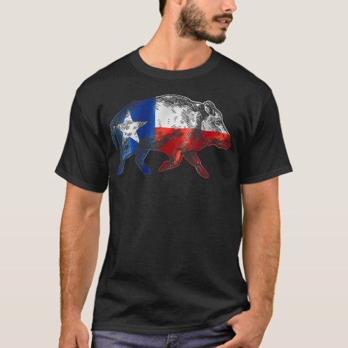 Texas Flag Feral Hog wild Pig Hunting T_Shirt