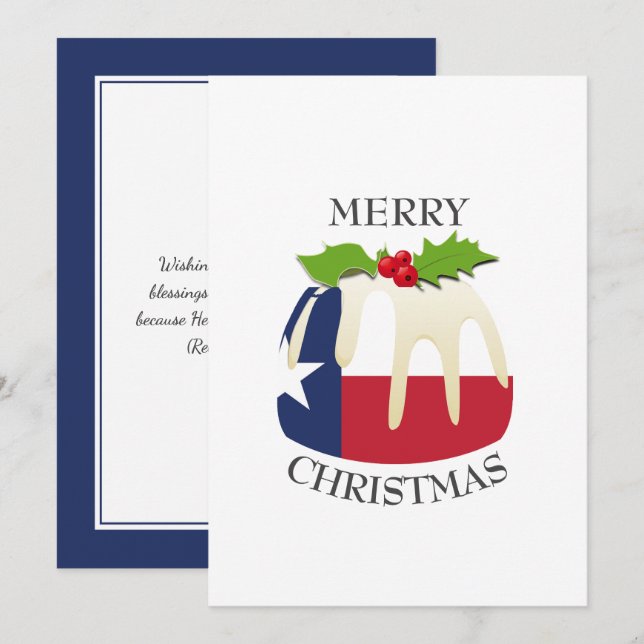 TEXAS FLAG | Festive Plum Pudding | Christmas Holiday Card (Front/Back)
