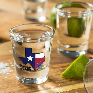 Texas Flag & Flower Bluebonnet with Custom Name Shot Glass