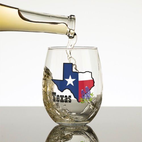 Texas Flag  Flower Bluebonnet with Custom Name  Stemless Wine Glass