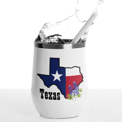 Texas Flag  Flower Bluebonnet with Custom Name  Thermal Wine Tumbler