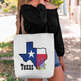 Texas Flag & Flower Bluebonnet with Custom Name Tote Bag