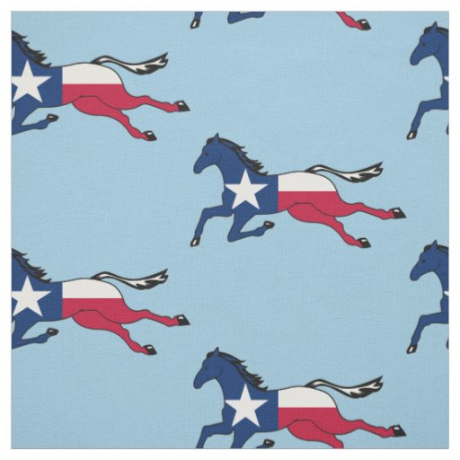 Texas Flag Horse Running on lt blue Fabric