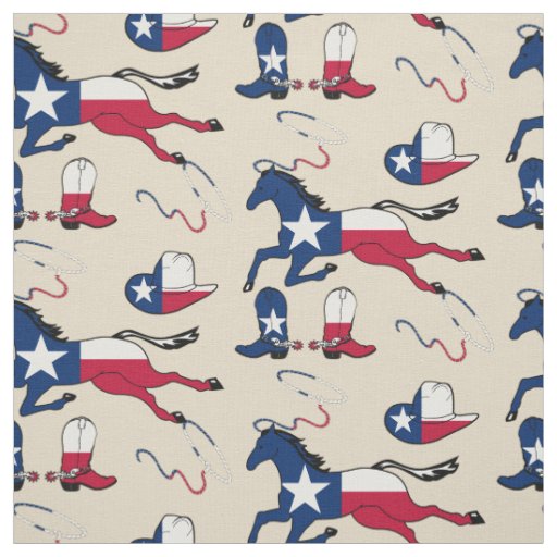 Texas Flag Horses Hats And Boots lt tan Fabric