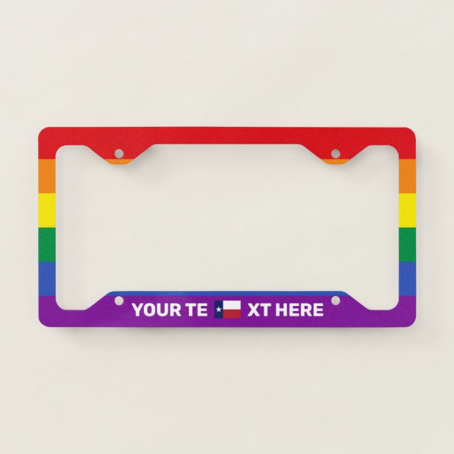 Texas Flag LGBT Rainbow Personalized License Plate Frame (Front)