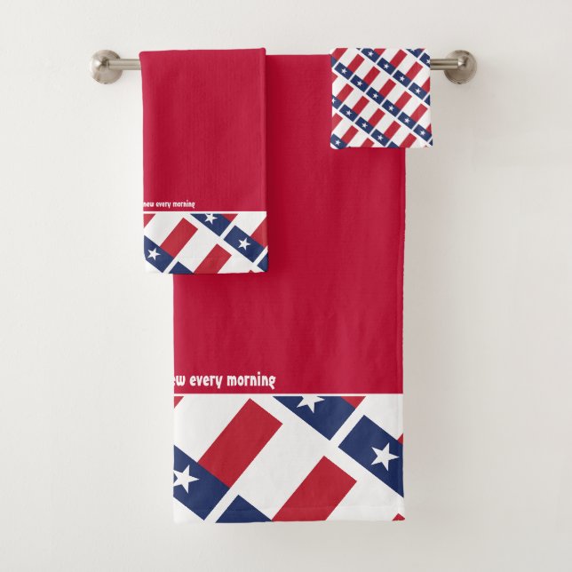 TEXAS FLAG Lone Star Personalized Scripture RED Bath Towel Set (Insitu)
