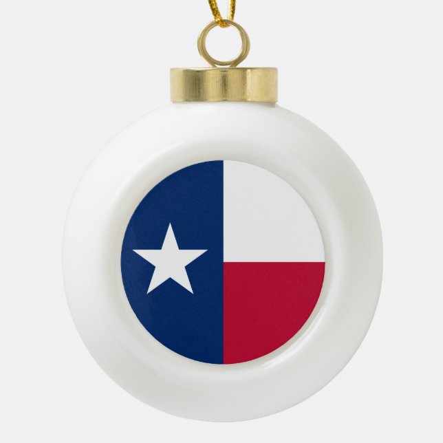 Texas Flag: Longhorns, The Texan Lone Star State Ceramic Ball Christmas Ornament (Front)