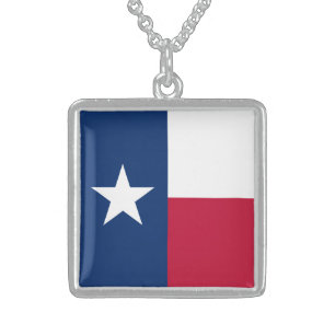Texas Flag: Longhorns, The Texan Lone Star State Sterling Silver Necklace