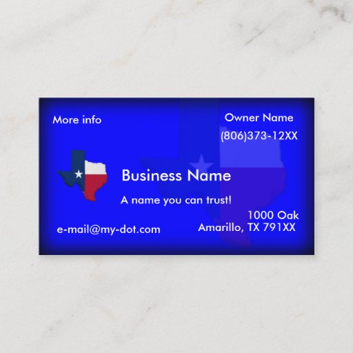 Customizable Texas Flag-Map (Dark Blue) Business Card Templates