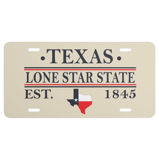 Texas flag map the lone star state license plate (Front)