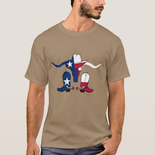 Texas Flag Steer Head With Cowboy Hat and Boots T_Shirt