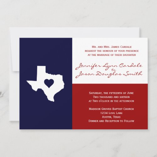 Texas Flag Theme Wedding Invitation Red White Blue