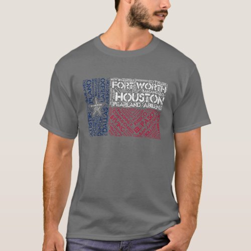 Texas Flag with City Names Word Art T_Shirt