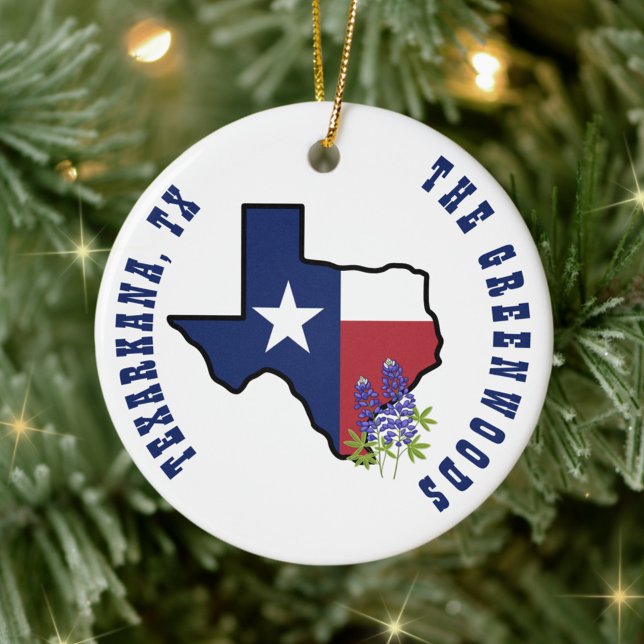 Texas Flag with State Flower Bluebonnet Custom Ceramic Ornament (Creator Uploaded)