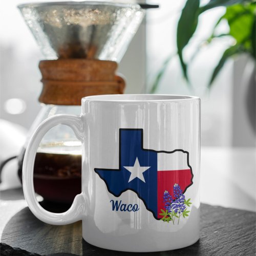 Texas Flag with State Flower Bluebonnet Custom Coffee Mug