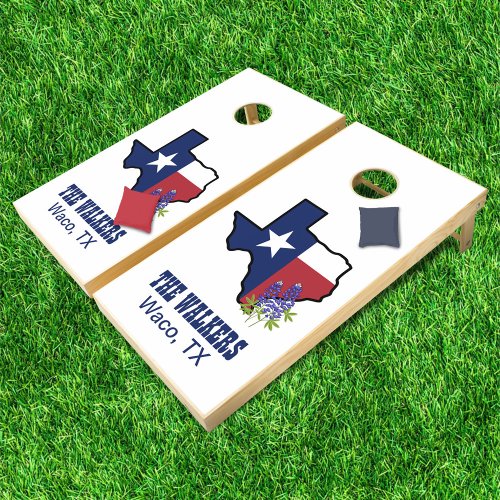 Texas Flag with State Flower Bluebonnet Custom Cornhole Set