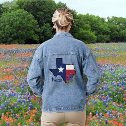Texas Flag with State Flower Bluebonnet Custom Denim Jacket
