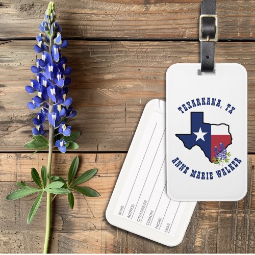 Texas Flag with State Flower Bluebonnet Custom Luggage Tag