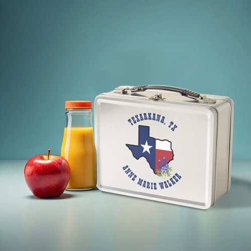 Texas Flag with State Flower Bluebonnet Custom Metal Lunch Box