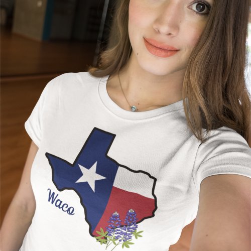 Texas Flag with State Flower Bluebonnet Custom T_Shirt