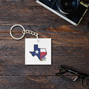 Texas Flag with State Flower Bluebonnet Keychain