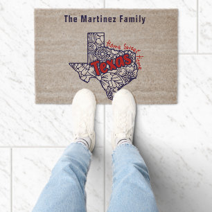 Texas Floral Doodles Personalized Fiber Doormat