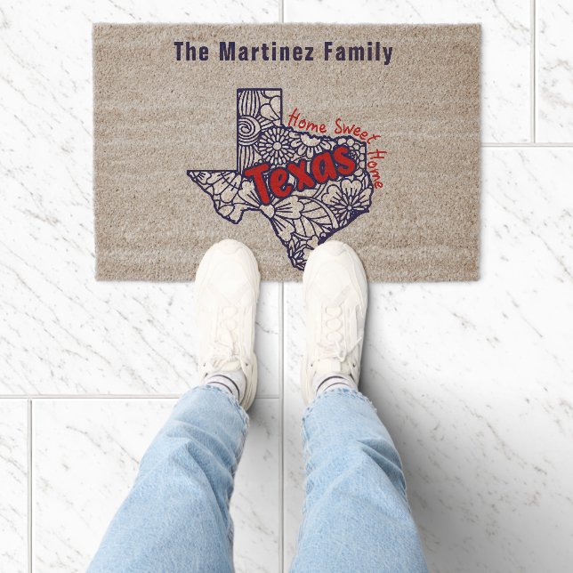 Texas Floral Doodles  Personalized Fiber Doormat (Insitu)