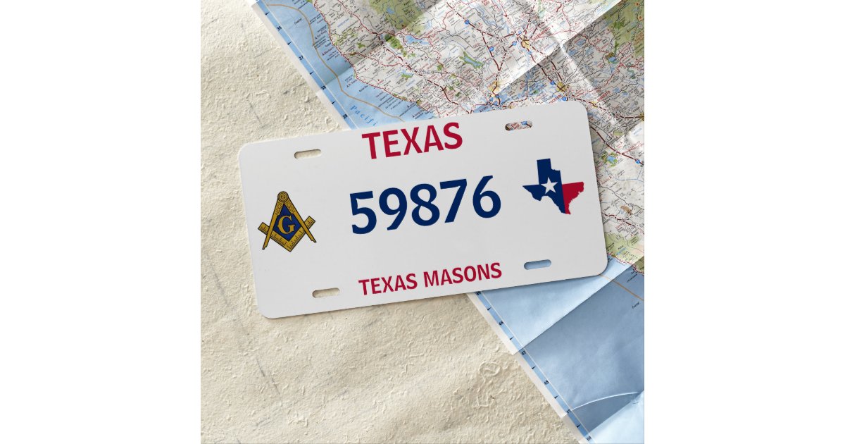 Texas Freemason Masonic Masons Square Compass License Plate | Zazzle