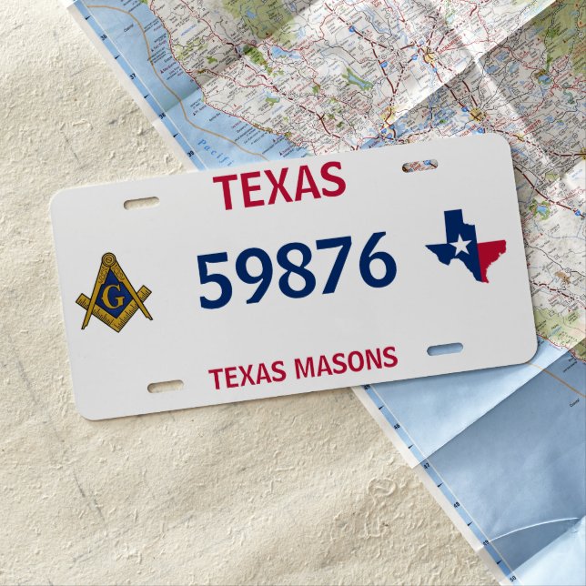 Texas Freemason Masonic Masons Square Compass License Plate (In Situ)
