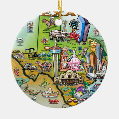 Texas Fun Map Ceramic Ornament