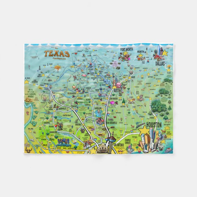 Texas Fun Map Fleece Blanket (Front (Horizontal))