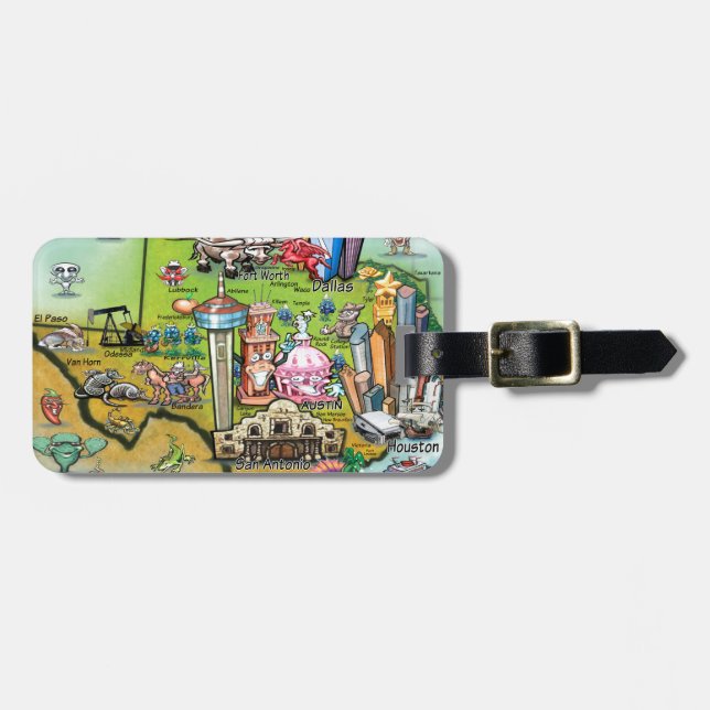 Texas Fun Map Luggage Tag (Front Horizontal)