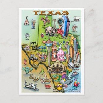 Texas Fun Map Postcard by FunGraphix at Zazzle